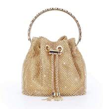 Mini Small Rhinestone Evening Party Bags For Women Sparkly Clutch Crystal Bucket Purse Wedding Purses Handbag Shoulder Bag With Detachable Chain - Gold - View 2