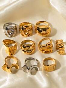 Uworld 1pc Casual Stainless Steel Thick Heart Shaped Ring, Waterproof Exaggerated Party Daily Decoration Jewelry Ring