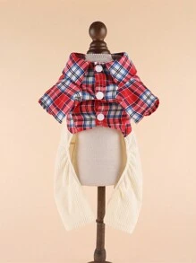 灯芯绒熊小型犬和中型犬服装，春夏季四腿宠物狗和猫幼犬服装 - 藍色 - 查看 5