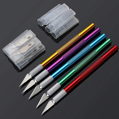 1pc Aluminum Alloy Carving Knife, Craft Knife, Hand Carving Pen With 5 Extra Blades