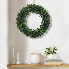 1pc Artificial Flower Wreath, 6 Options: Milan Grass, Boxwood, Seed Head Grass With Wildflowers, Yellow Boxwood, Lavender, Boxwood With Wildflowers. Green Decoration For Spring And Summer. Customizable By Factory. Suitable For Dorm Room, Office, Back To School Season, Outdoor Parties, Festivals, Birthday Parties, Christmas, Halloween, And Thanksgiving Decorations For Home, Hotel, Restaurant, Living Room, Bedroom, Wedding, Banquet Hall, Kitchen And Garden. - Green - View 4