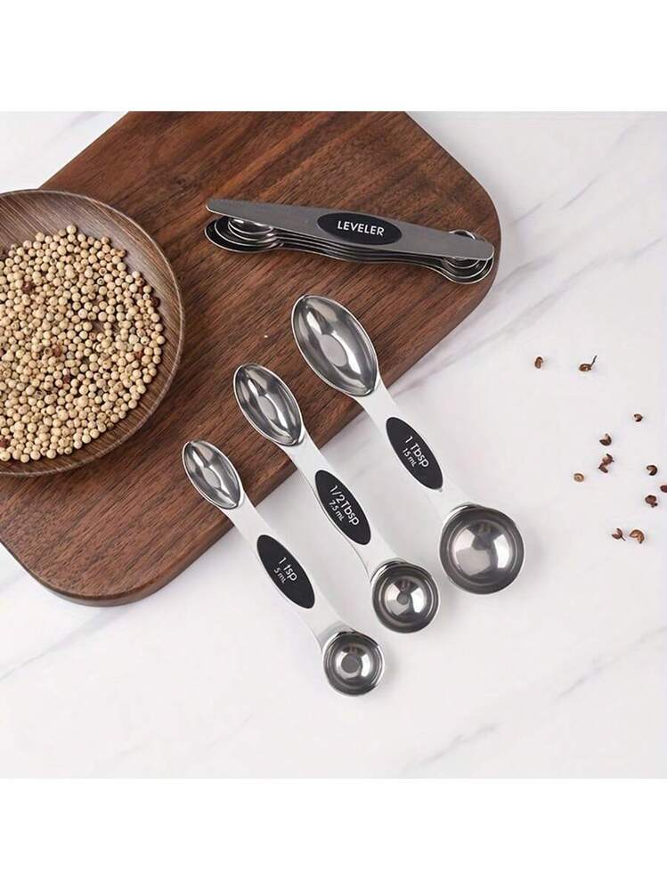 Set di 8 misurini e cucchiai dosatori con manici in acciaio inox, strumento di misurazione per liquidi e solidi, utensili da forno e da cucina. | Leroy Merlin