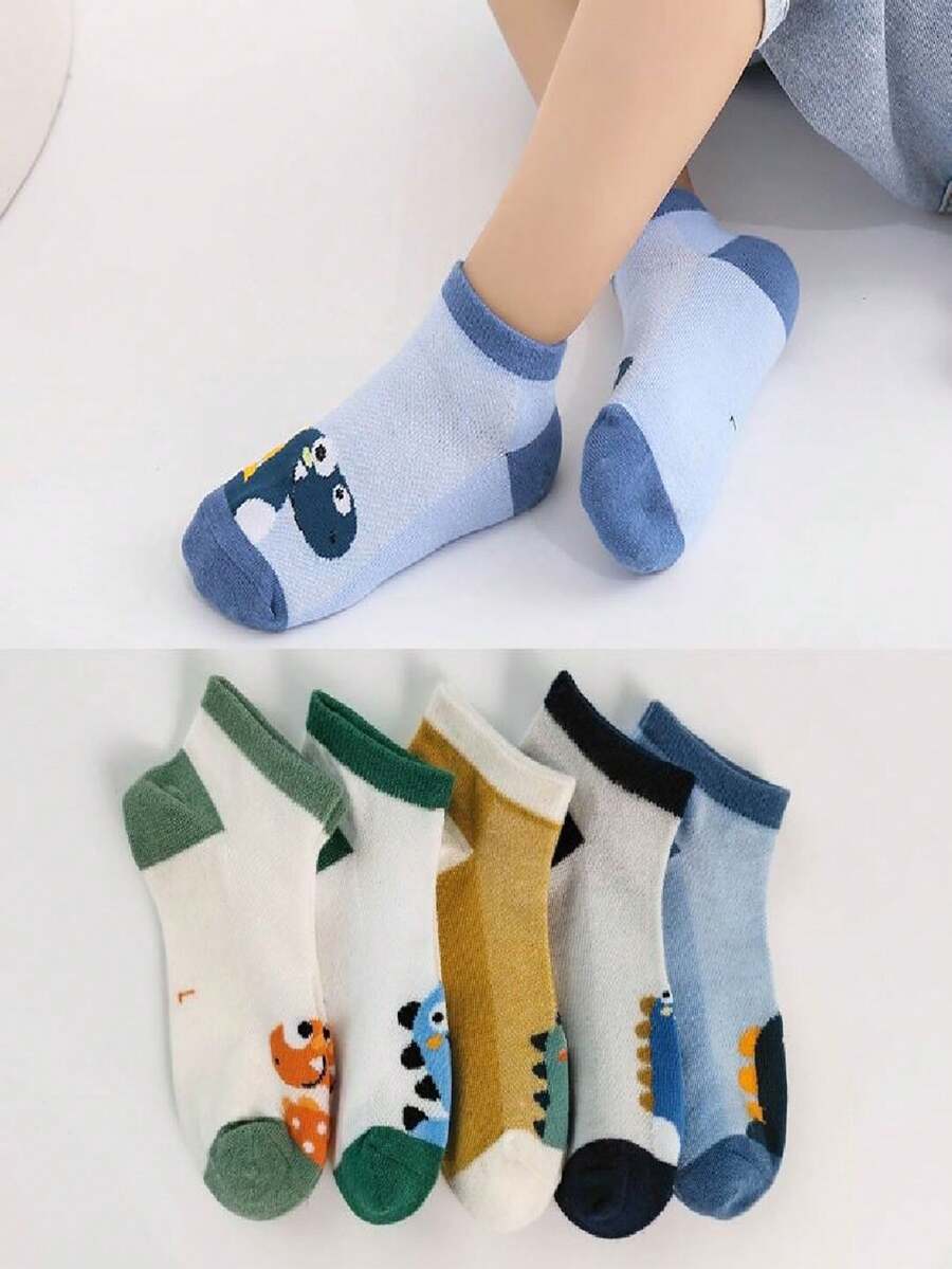 5對裝兒童卡通網眼短襪，春夏男女童透氣舒適襪子 - 彩色 - 查看 1
