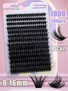 Mi giả Mikiwi 280 sợi, chất liệu 100D, độ dày 0.07mm, kiểu D-Curl, mềm mại, độ dài hỗn hợp 9-16mm, siêu dày và bồng bềnh, thích hợp làm mi nối, mi trang điểm, mi giả dạng chùm, mi rời, mi giả. - màu đen - Xem 3