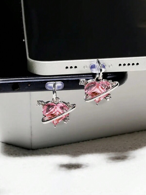 1pc Creative Ruby Heart Decor Dust Plugs For Charging Port And Data Port, Compatible With Apple Ports, Type-C Ports, And Smartphones