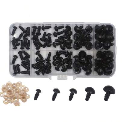 100 piezas de ojos de plástico negro de 6-12 mm con arandelas, adecuados para proyectos de ganchillo de animales de peluche, osos de peluche, marionetas y manualidades DIY