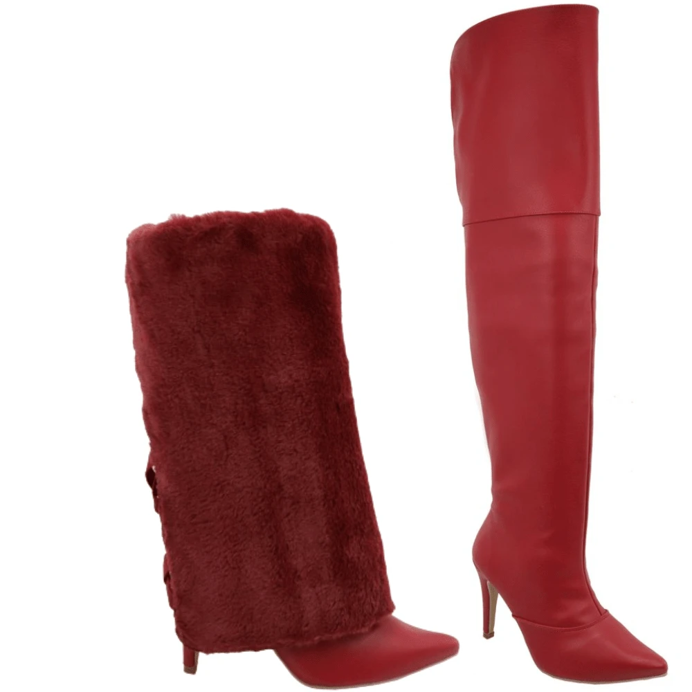 Women Over-The-Knee Boots - 紅色 - 查看 1