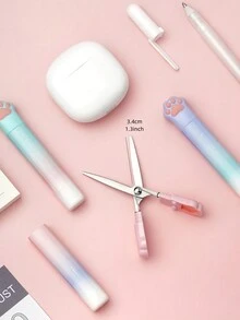 Tijeras Lindas En Forma De Garra De Gato Con Diseño Plegable En Un Tamaño Portátil Con Degradado De Colores, Cortador Para Papel Y Diario, Regalo Creativo Para Chicas - Verde - Ver 3