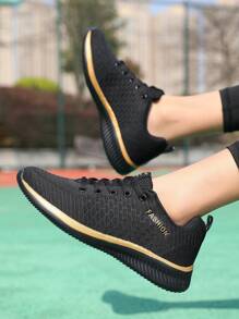 Giày thể thao nhẹ VanWeir dành cho nữ, giày chạy bộ buộc dây, phù hợp cho hoạt động trong nhà/ngoài trời, thể thao và đi bộ hàng ngày - vàng đen - Xem 4