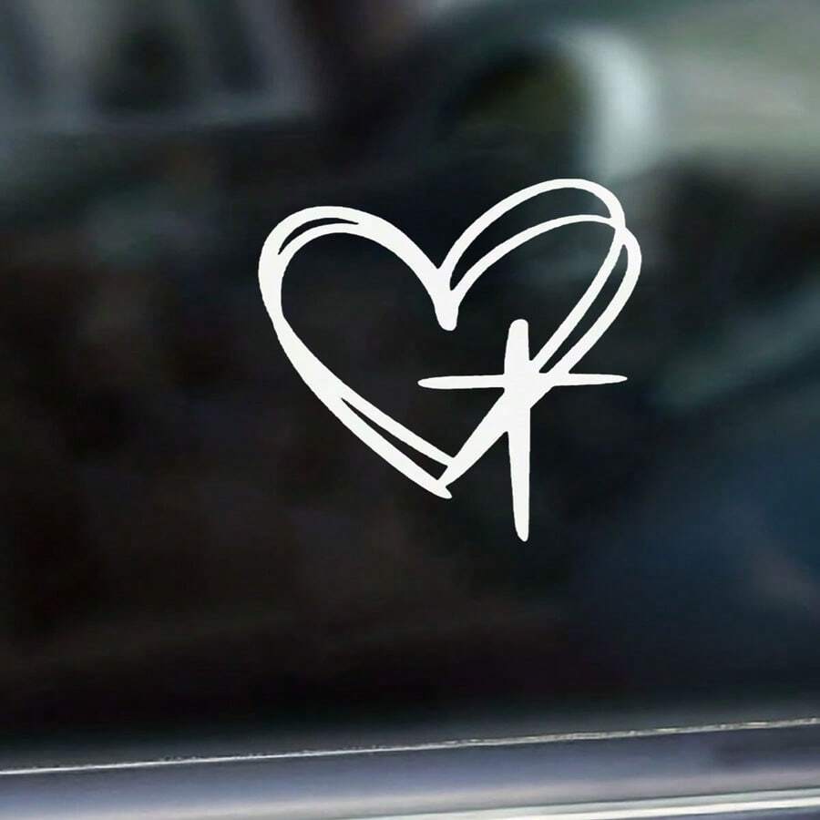 1pc Heart Cross Car Decal, Bottle Laptop Christian Decal Sticker