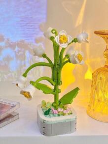 积木永生花DIY花盆可做办公桌摆件生日礼物房间装饰 - 杏色 - 查看 20