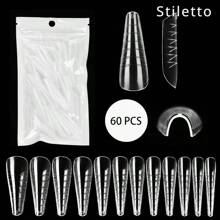 60Pcs Extension False Nail Tips Acrylic Fake Finger UV Gel Polish Quick Building Mold Sculpted Full Cover Nail Tips Manicures Tool Set - Clear - View 7