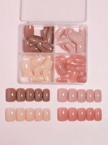 96入組（深肉色 / 裸色 / 米白 / 橙粉-4種顏色）中型方形壓花假指甲，亞克力淺彩短款假指甲，全套實色設計，光澤膠裝美甲，作為女性和女孩的禮物贈送，附贈收納盒，美甲用品 - 彩色 - 查看 2