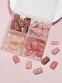 96入組（深肉色 / 裸色 / 米白 / 橙粉-4種顏色）中型方形壓花假指甲，亞克力淺彩短款假指甲，全套實色設計，光澤膠裝美甲，作為女性和女孩的禮物贈送，附贈收納盒，美甲用品 - 彩色 - 查看 6