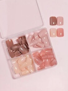 96入組（深肉色 / 裸色 / 米白 / 橙粉-4種顏色）中型方形壓花假指甲，亞克力淺彩短款假指甲，全套實色設計，光澤膠裝美甲，作為女性和女孩的禮物贈送，附贈收納盒，美甲用品 - 彩色 - 查看 4