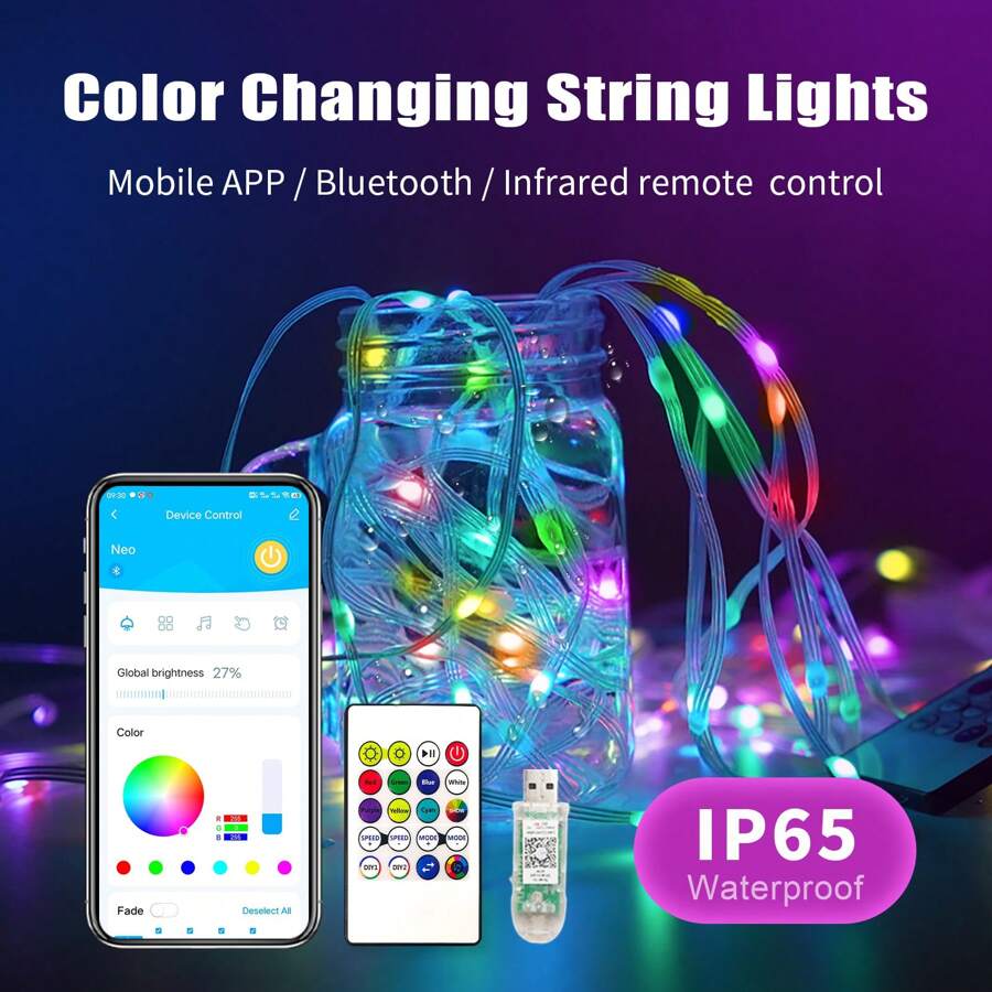 1 Set + CHARKEE 5V USB Leather Wire Light String + Bluetooth & APP