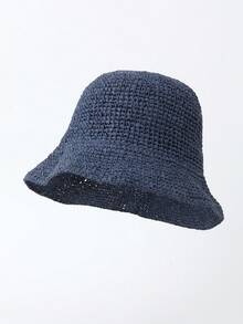 1pc Unisex Bucket Hat For Summer, Weave Breathable Sunshade Hat With Mesh & Patchwork Design - Multicolor - View 6