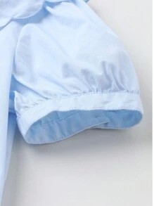 Annil 女童可爱彼得潘领纯棉短袖衬衫，蓝色 - 藍色 - 查看 4