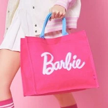 Miniso 芭比闪闪系列手提包大容量简约手提包魔术贴封口方便取放 (粉色)