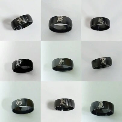 1pc Fashionable Minimalist 26 Alphabet 8mm Round Edge Frosted Stainless Steel Ring