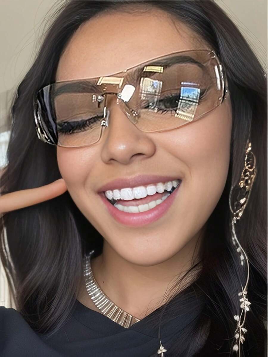 SHEEN KELLY 1入女士菱形鑽石鑲嵌無框Y2K時尚墨鏡，銀色鏡框，適合購物，戶外旅行，節日，並可作為女友禮物