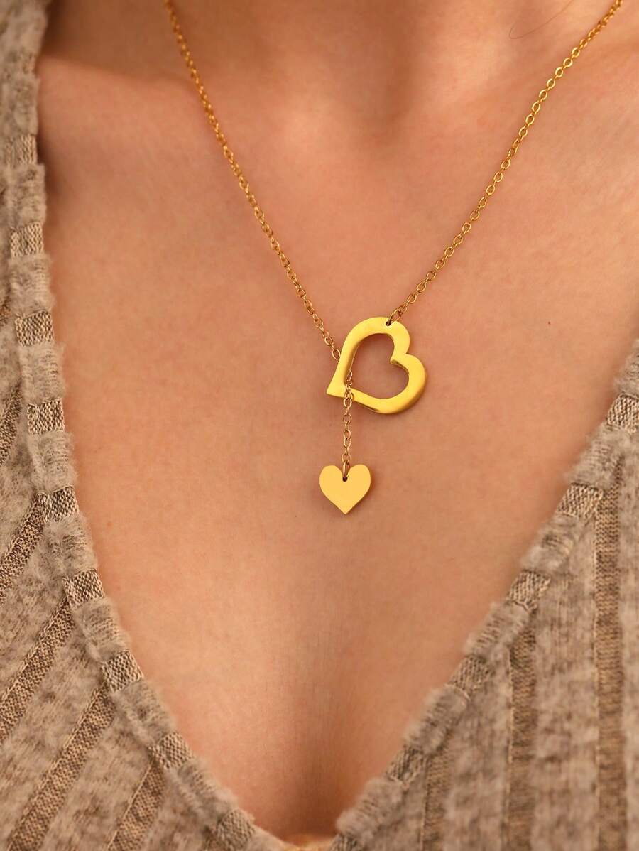 Aomogo 1條不鏽鋼項鍊,帶有空心心形吊墜,情人節/婚禮禮物愛的聲明項圈項鍊 - 款式 - 查看 1