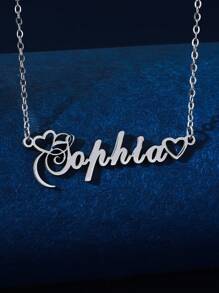 1 件简约不锈钢心形英文名字女士个性化项链适合情人节、妈妈、母亲、母亲节、礼物