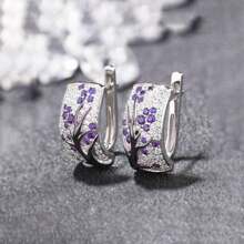 獨特的銀色梅花花紋耳環,優雅的花卉珠寶禮物,男女都合適 - 銀色 - 查看 5