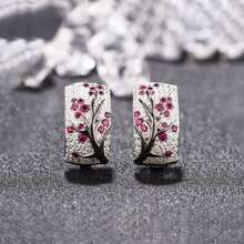 獨特的銀色梅花花紋耳環,優雅的花卉珠寶禮物,男女都合適 - 銀色 - 查看 1