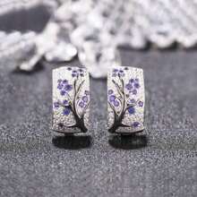 獨特的銀色梅花花紋耳環,優雅的花卉珠寶禮物,男女都合適 - 銀色 - 查看 4