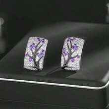 獨特的銀色梅花花紋耳環,優雅的花卉珠寶禮物,男女都合適 - 銀色 - 查看 6