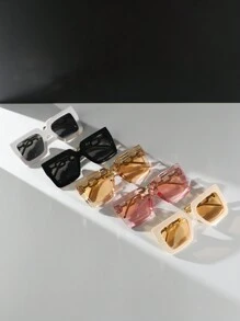 Juego de 5 piezas/3 piezas/1 pieza Gafas con montura cuadrada multicolor para mujer, elegantes y sencillas, accesorios de moda personalizados para uso diario, ir al trabajo, vacaciones y playa - Multicolor - Ver 2