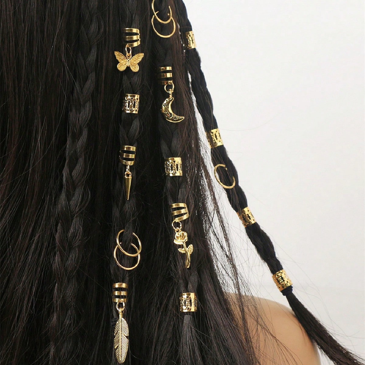 25pcs Women Gold Tone Pendant Braid Rings, Braid Decorations, Metal Pendants, Y2K Party Punk Hot Girl Hair Accessories, Halloween Costume Hair Clips, Head Accessories, Hairpin