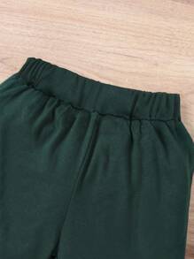 男童两件套夏季卡通恐龙印花短袖T恤和纯色短裤套装 - 綠色 - 查看 5