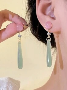 2入組粉綠色水滴形耳環,附設計師吊飾,時尚且適合女性在海灘渡假時佩戴 - 薄荷綠 - 查看 8