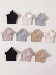 1双/30双装纯色、条纹、平底、提耳混搭款式袜子，简约日系日常百搭，亲肤透气，防臭防滑女士短袜 - 彩色 - 查看 5