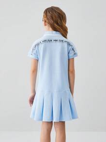 Annil 女孩夏季休閒運動風 Polo Polo 領短袖襯衫 - 淺藍色 - 查看 2