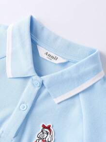 Annil 女孩夏季休閒運動風 Polo Polo 領短袖襯衫 - 淺藍色 - 查看 5