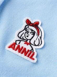 Annil 女孩夏季休閒運動風 Polo Polo 領短袖襯衫 - 淺藍色 - 查看 4