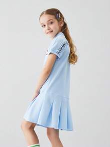 Annil 女孩夏季休閒運動風 Polo Polo 領短袖襯衫 - 淺藍色 - 查看 3