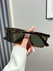 1入塑料幾何框金屬邊眉梁扁頂女式太陽眼鏡,適用於大學風格,日常休閒,海灘度假或防曬裝飾 - 綠色 - 查看 6