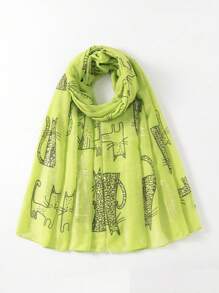 1 Miếng Dễ thương Mèo In Động vật Của phụ nữ Thanh lịch Mềm mại Khăn quàng cổ , Kem chống nắng , Ngày lễ Khăn choàng - A - Xem 9