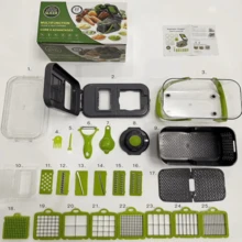 蔬菜切片器,多功能22合1食品切割機,洋蔥切片器,蔬菜切片機,切菜器,附有刀片,滤网篮,沙拉、薯仔、胡蘿蔔、大蒜容器 - 彩色 - 查看 2