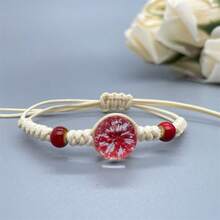 可調節搭配乾燥勿忘我花束手鍊,diy手工珠寶手鍊,創意時尚繩狀手鍊 - 白繩-玫瑰紅色 - 查看 5