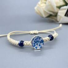 可調節搭配乾燥勿忘我花束手鍊,diy手工珠寶手鍊,創意時尚繩狀手鍊 - 白繩-玫瑰紅色 - 查看 3