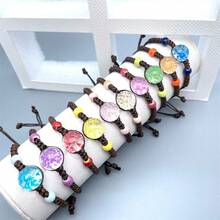 可調節搭配乾燥勿忘我花束手鍊,diy手工珠寶手鍊,創意時尚繩狀手鍊 - 白繩-玫瑰紅色 - 查看 2