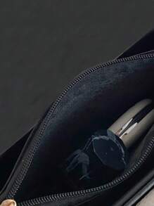 迷你编织链条装饰斜挎包，带翻盖和锁，女士便携式单肩包，适合工作、购物、旅行 - 黑色 - 查看 4