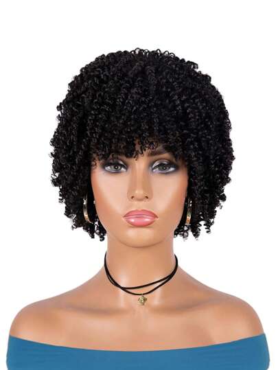 Afro Wig Short Curly Wigs Synthetic Hair Wigs For Women, Short Curly Afro Wigs With Bangs Natural Curly Cosplay Party Daily Use