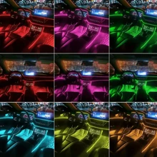 4 件 8.8 吋汽車 Led 燈帶,由應用程式控制,48 條 Led 車內燈帶,帶智慧應用程式控制,多色音樂汽車氛圍燈,用於儀表板下方照明 - 彩色 - 查看 8