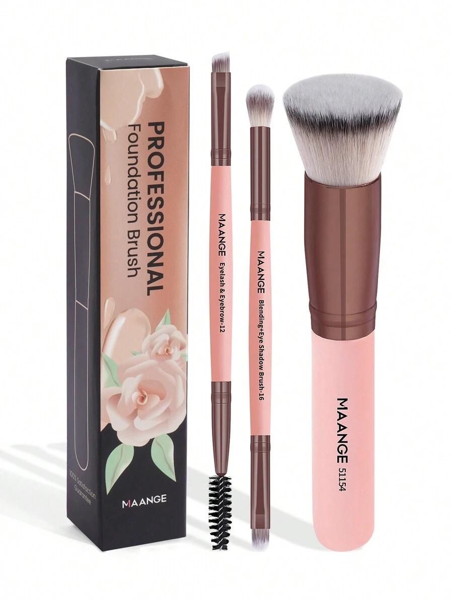 MAANGE 3/7pcs Makeup Brush Set, Includes 3 Makeup Brushes + 4 Accessories: Foundation Brush, Eyelash Brush, Eyeshadow Brush, Blending Brush, Eyebrow Brush, Makeup Brush Gift Set, Women Girls Travel Makeup Brush Beauty Tools